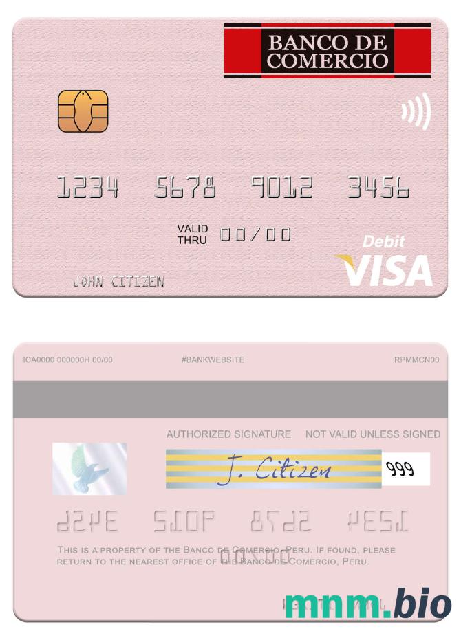 Peru Banco de Comercio visa debet karta przykład w formacie PSD
